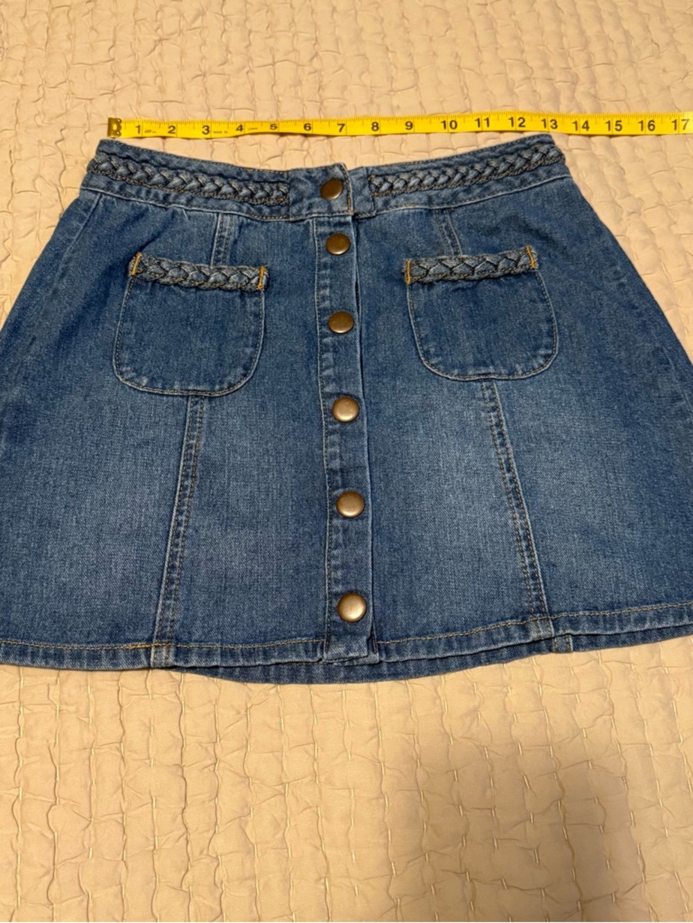 Kendall + Kylie Braided Snap Front Denim Mini Skirt w/front pockets.  Waist 25 - Picture 12 of 14